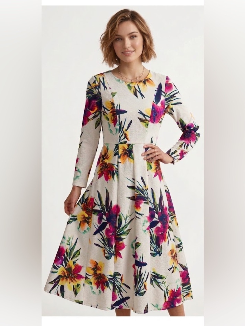 💎 Barcelona Streetstyle Floryday Bold Botanical Long Sleeve Maxi Dress | Small 💎